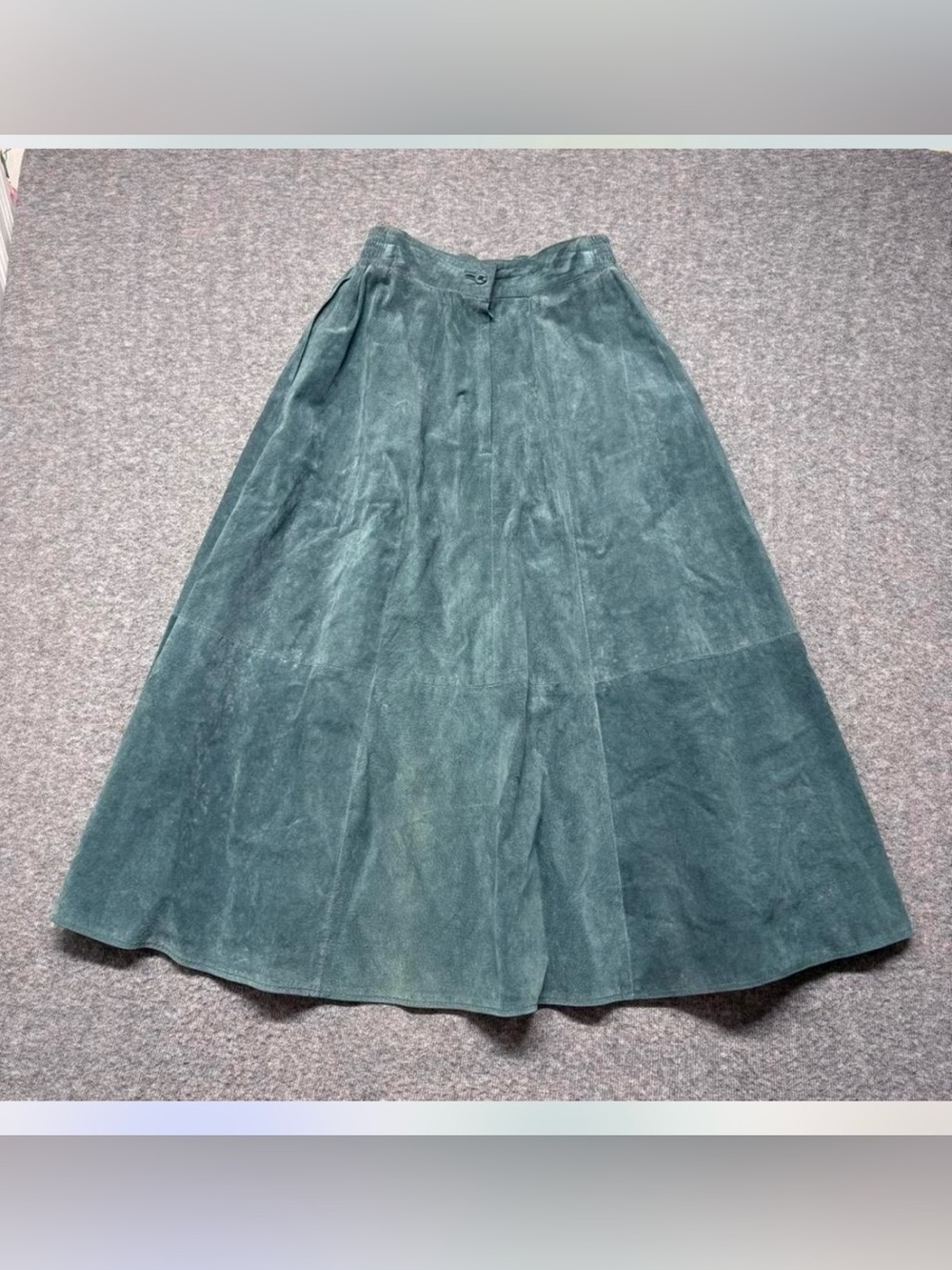 Vintage 70s/80s Teal Suede Leather Midi Skirt